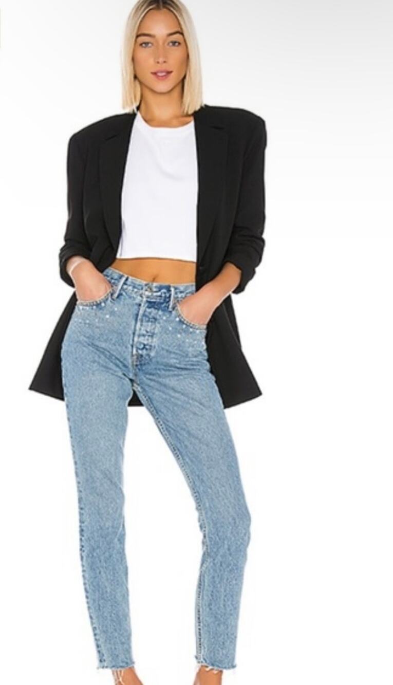 GRLFRND Button Fly Embellished Skinny High Rise Karolina Jeans Glamrock Size 25
